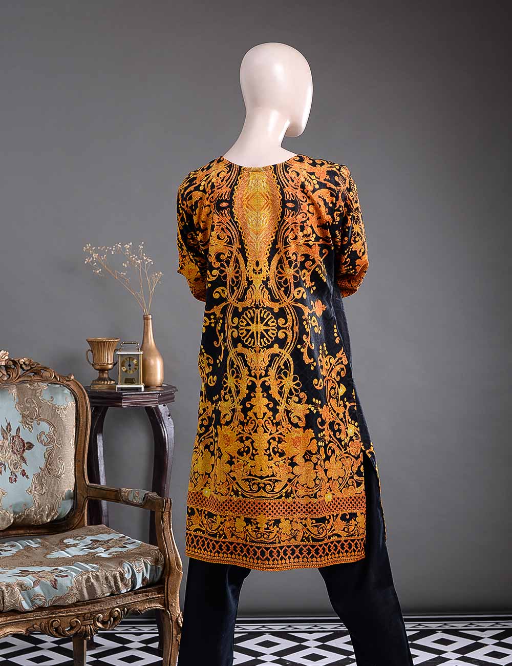 GK-1B - Metallic Flora | Unstitched Printed & Embroidered Khaddar Dress