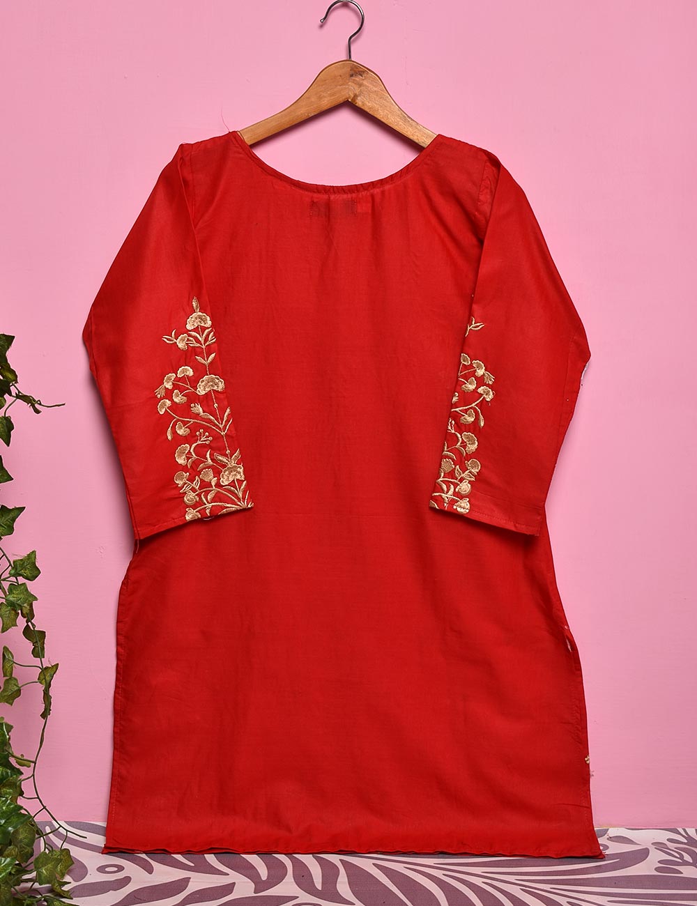 Cotton Embroidered Stitched Kurti - Luminous Galaxy (TS-017C-Red)
