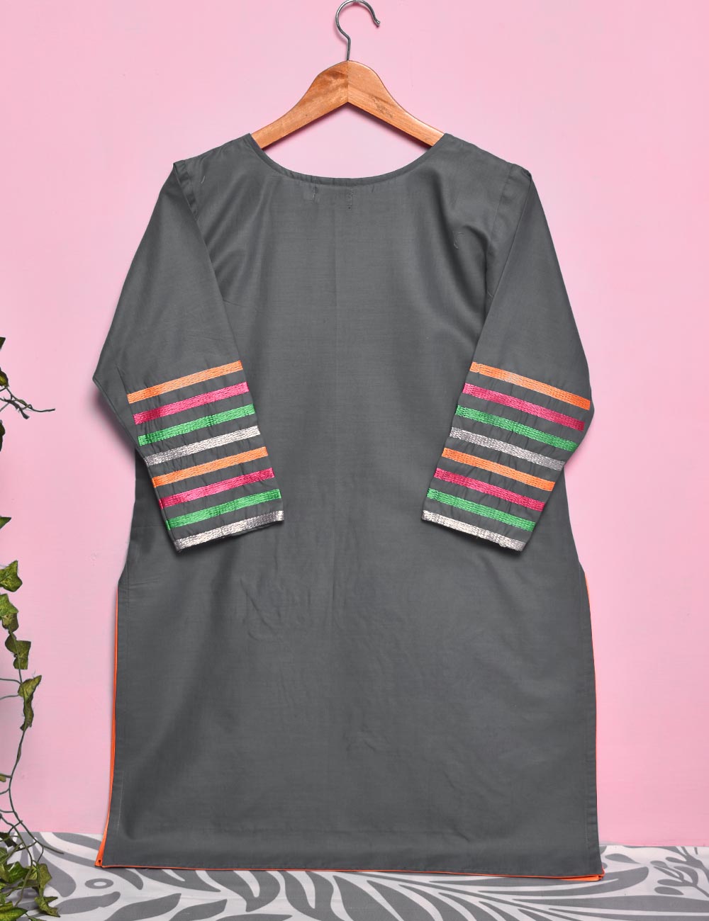 Cotton Embroidered Stitched Kurti - Neon Aurora (TS-018A-Grey)