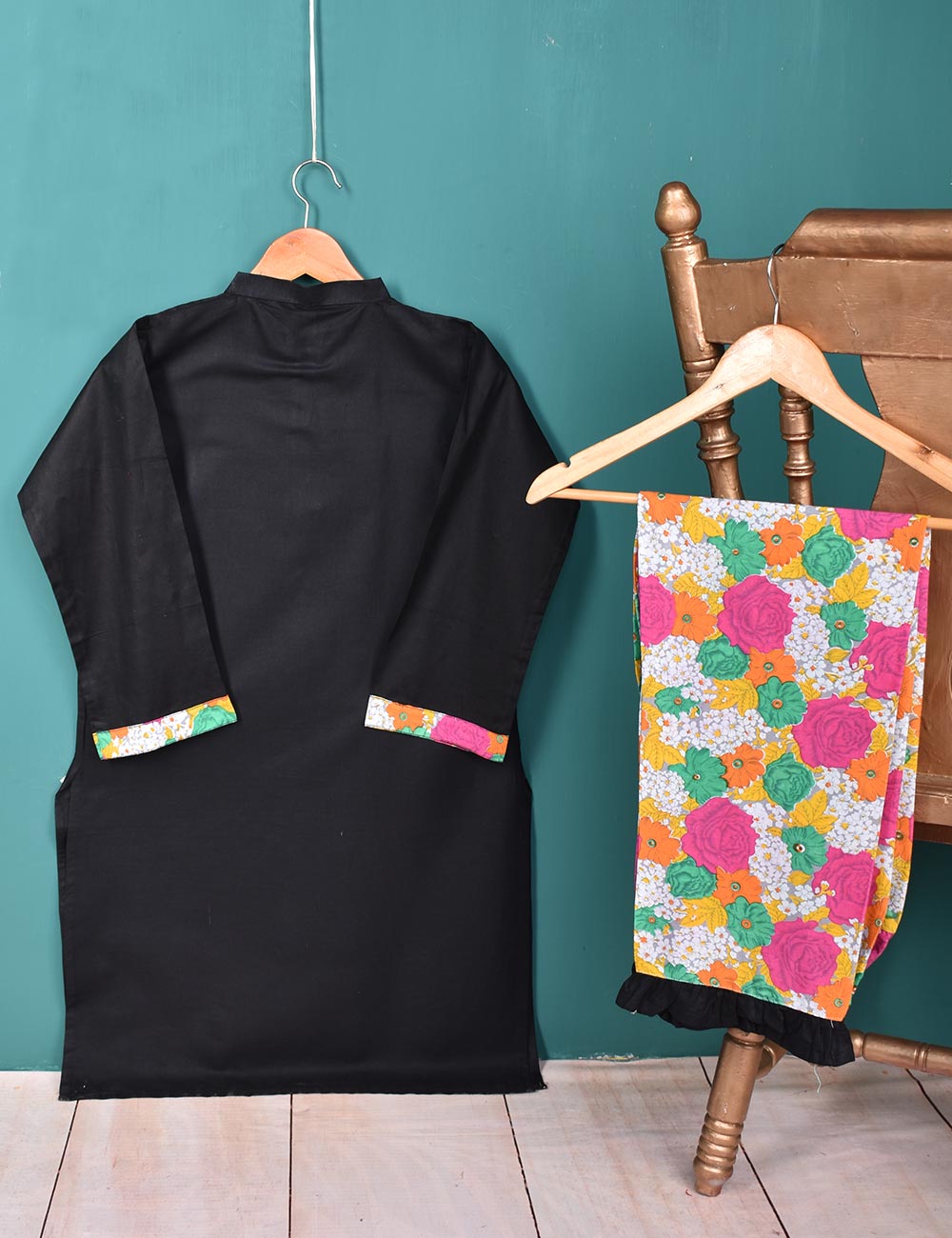 2 Pc Summer Stitched Wear - 2Pc Cotton Stitched Dress With Printed Shalwar - Prismatic Black (STP-002A)