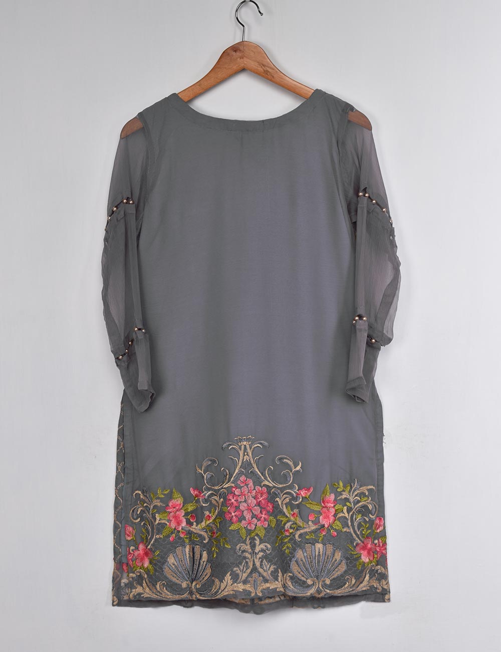 Chiffon Embroidered Stitched Kurti - Salmon Aura (TIE-14-BluishGrey)