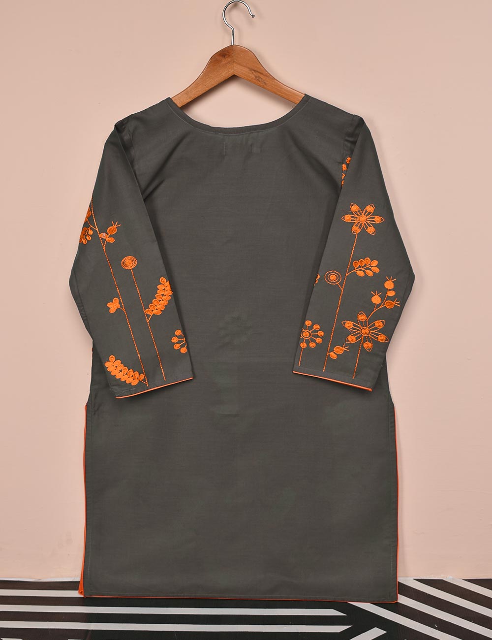 Cotton Embroidered Stitched Kurti - Seedhead (T20-058B-GreyBlue)