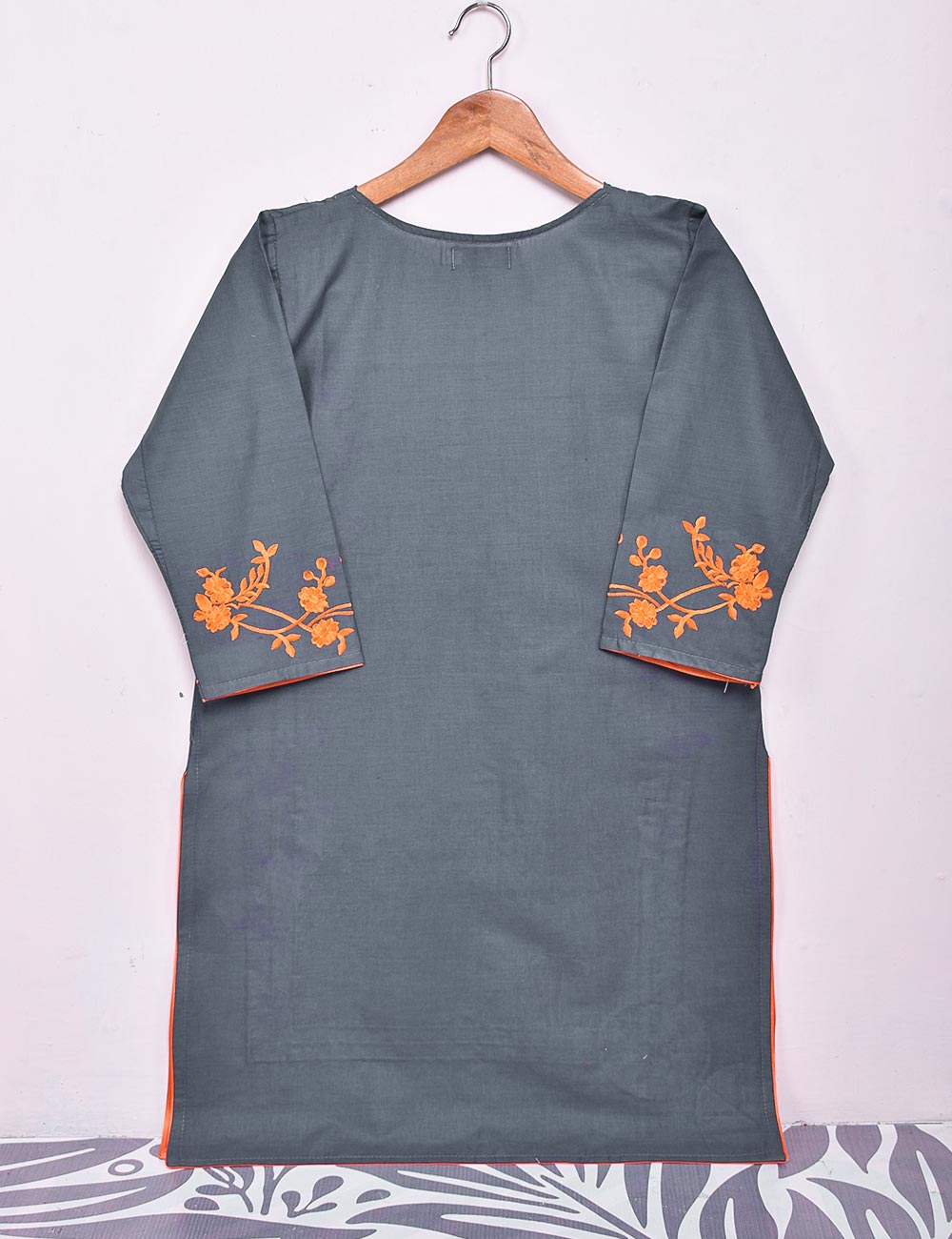 Cotton Embroidered Stitched Kurti - Splish Splash (TS-037B-GreyishBlue)