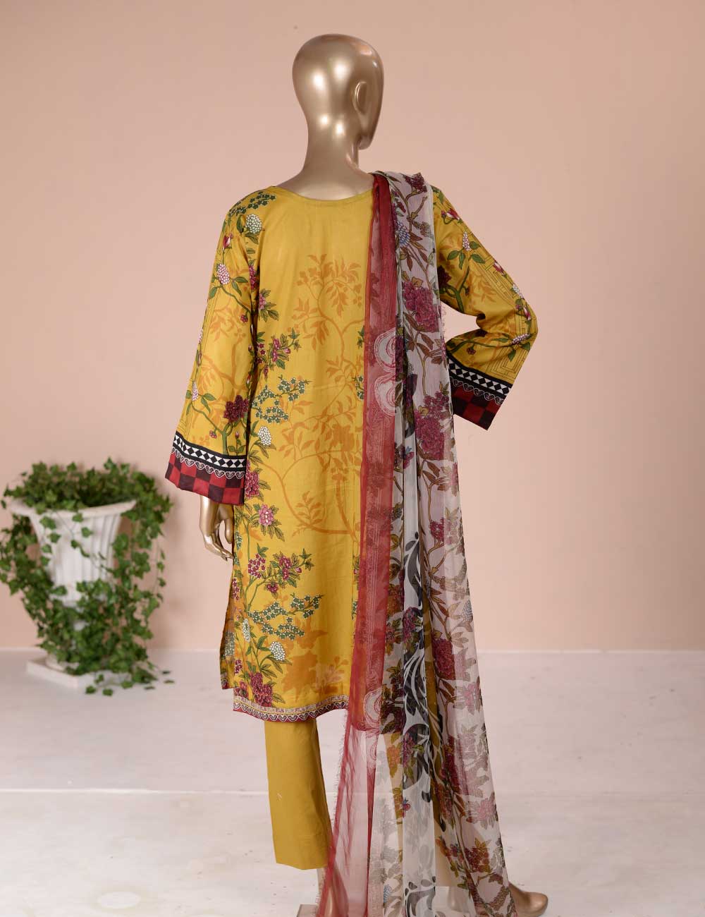3 Pc Unstitched Lawn Embroidered Dress with Chiffon Dupatta - True Epiphany (EC-2A)