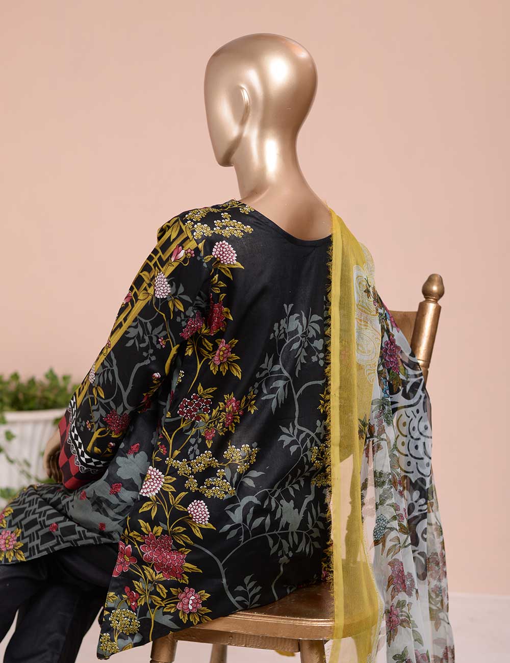 3 Pc Unstitched Lawn Embroidered Dress with Chiffon Dupatta - True Epiphany (EC-2B)