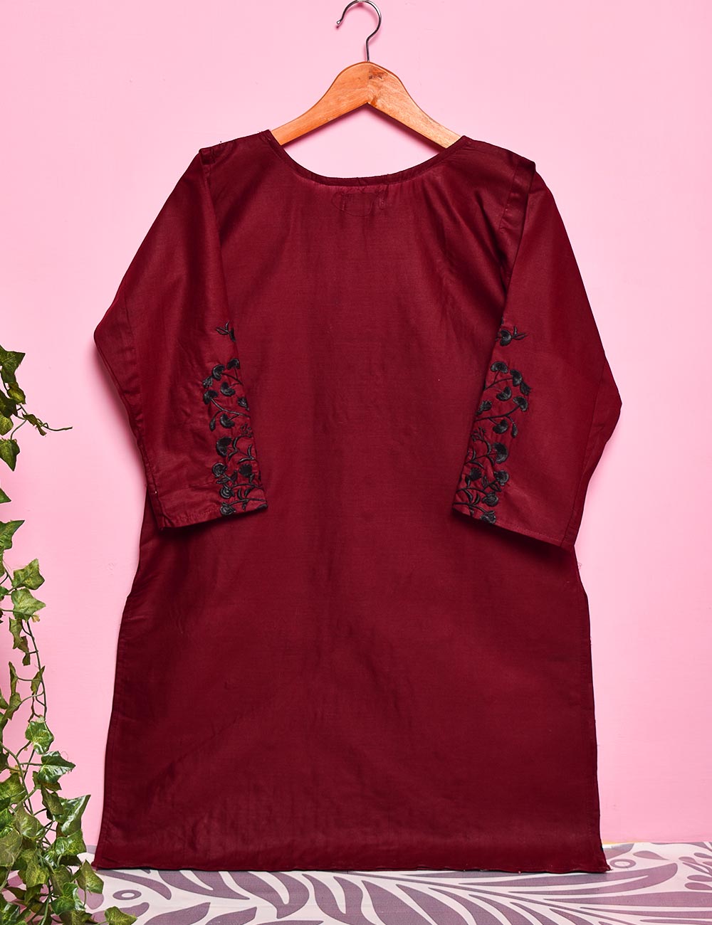 Cotton Embroidered Stitched Kurti - Luminous Galaxy (TS-017A-Maroon)