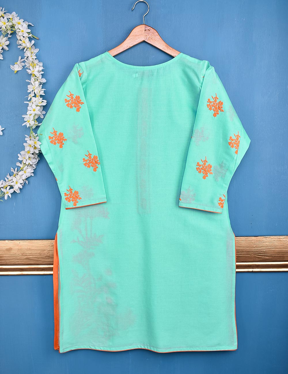 Cotton Embroidered Stitched Kurti - Eccentric Ripples (TS-045A-SeaGreen)