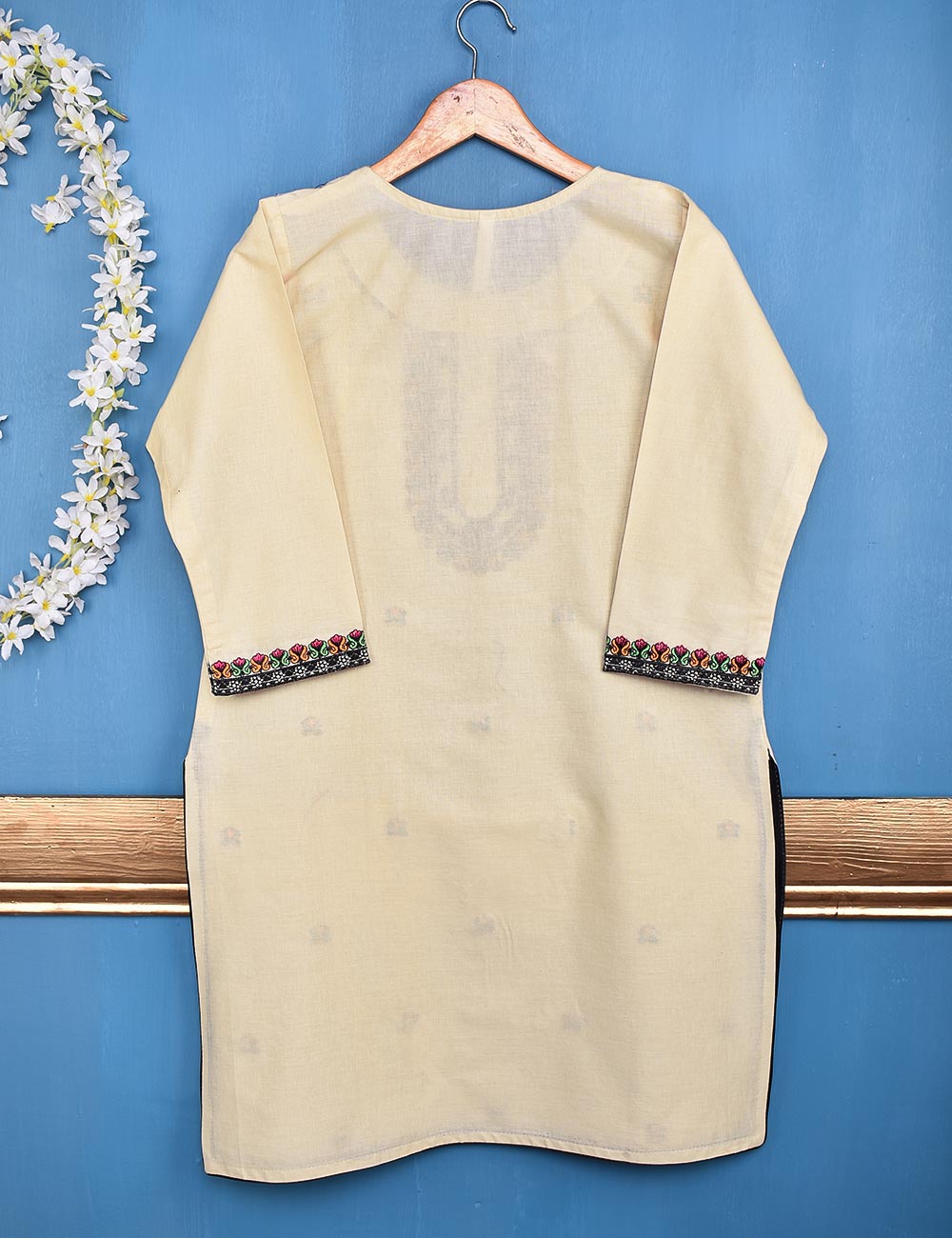Cotton Embroidered Stitched Kurti - Bewitching Dive (TS-047A-Cream)