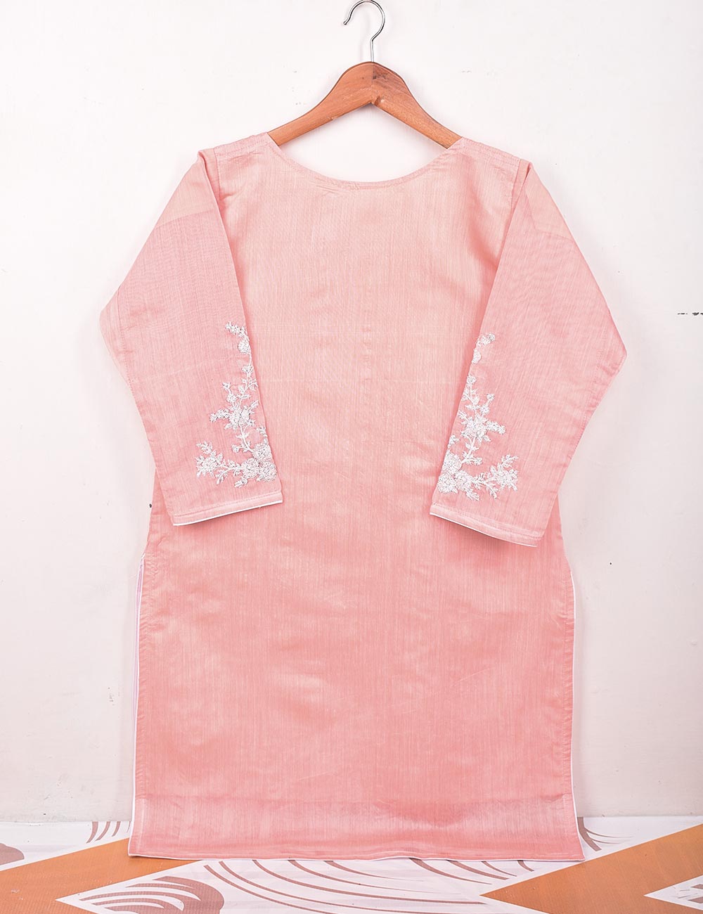Paper Cotton Embroidered Stitched Kurti With Mirror Work - Reflection (TS-062A-Pink)