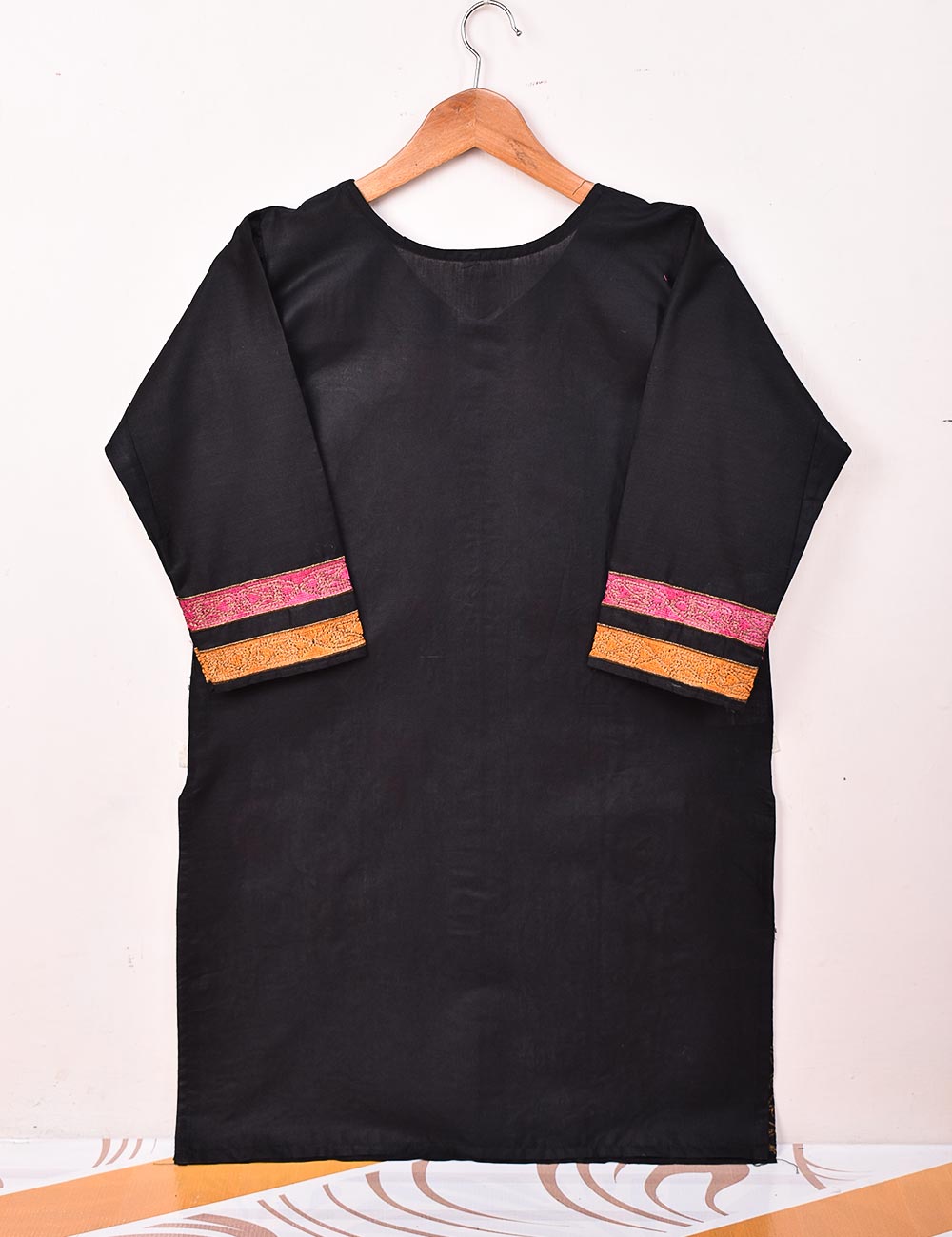 TS-063A-Black - Cotton Embroidered Stitched Kurti