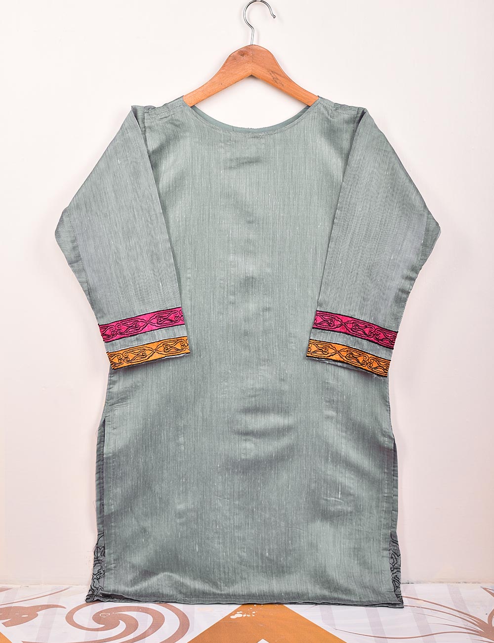 Paper Cotton Embroidered Stitched Kurti - (TS-063B-Grey)