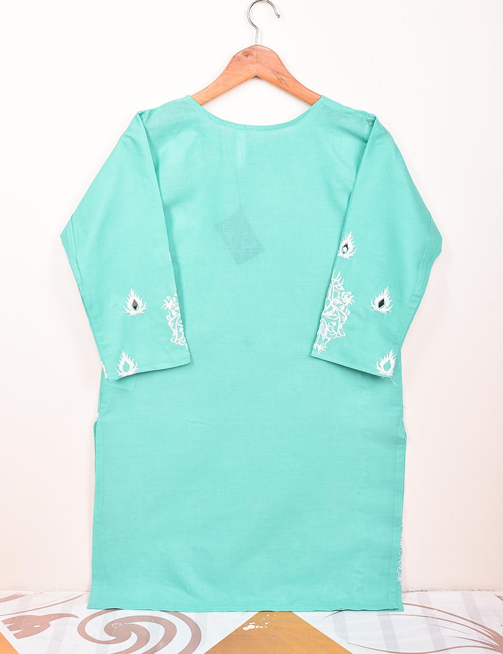 Cotton Embroidered Stitched Kurti With Mirror Work - Bumblebee (TS-068A-SkyBlue)