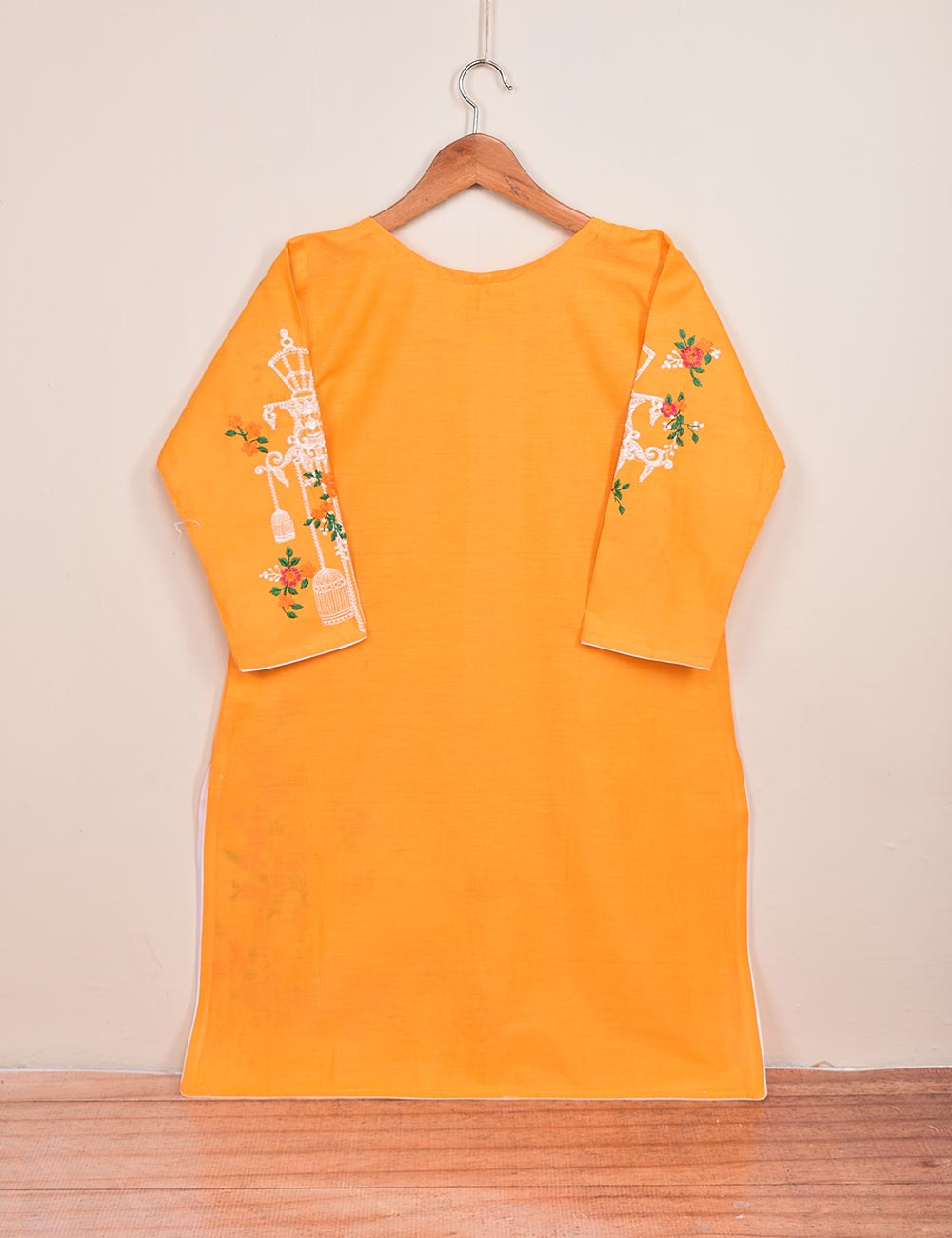 Cotton Embroidered Stitched Kurti - Majestic Cage (TS-021H-Yellow)