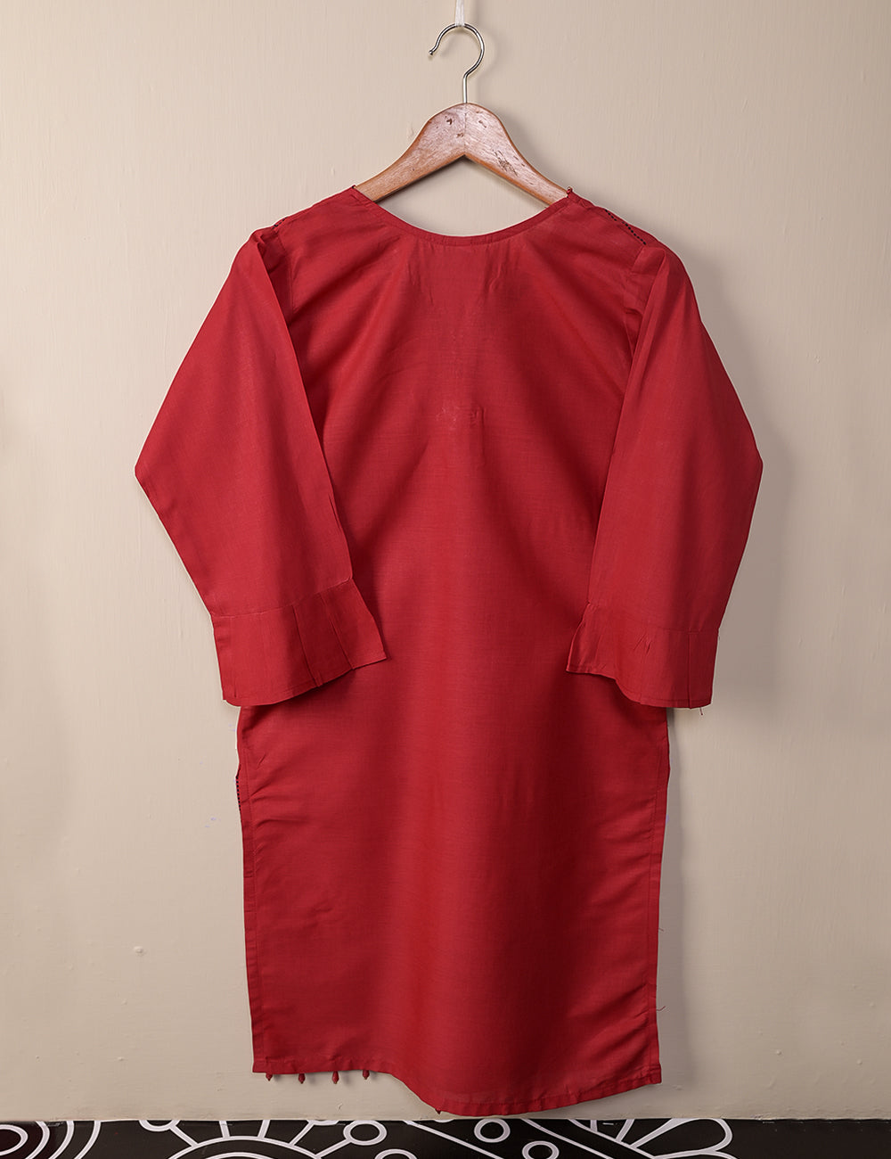 TS-105B-Red - Cotton Printed Stitched Kurti