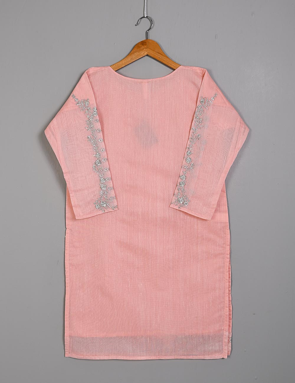 TS-201A-Pink - Paper Cotton Embroidered Kurti