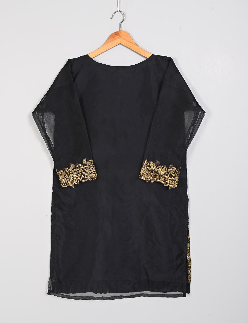 TS-203A-Black - Organza Embroidered Kurti