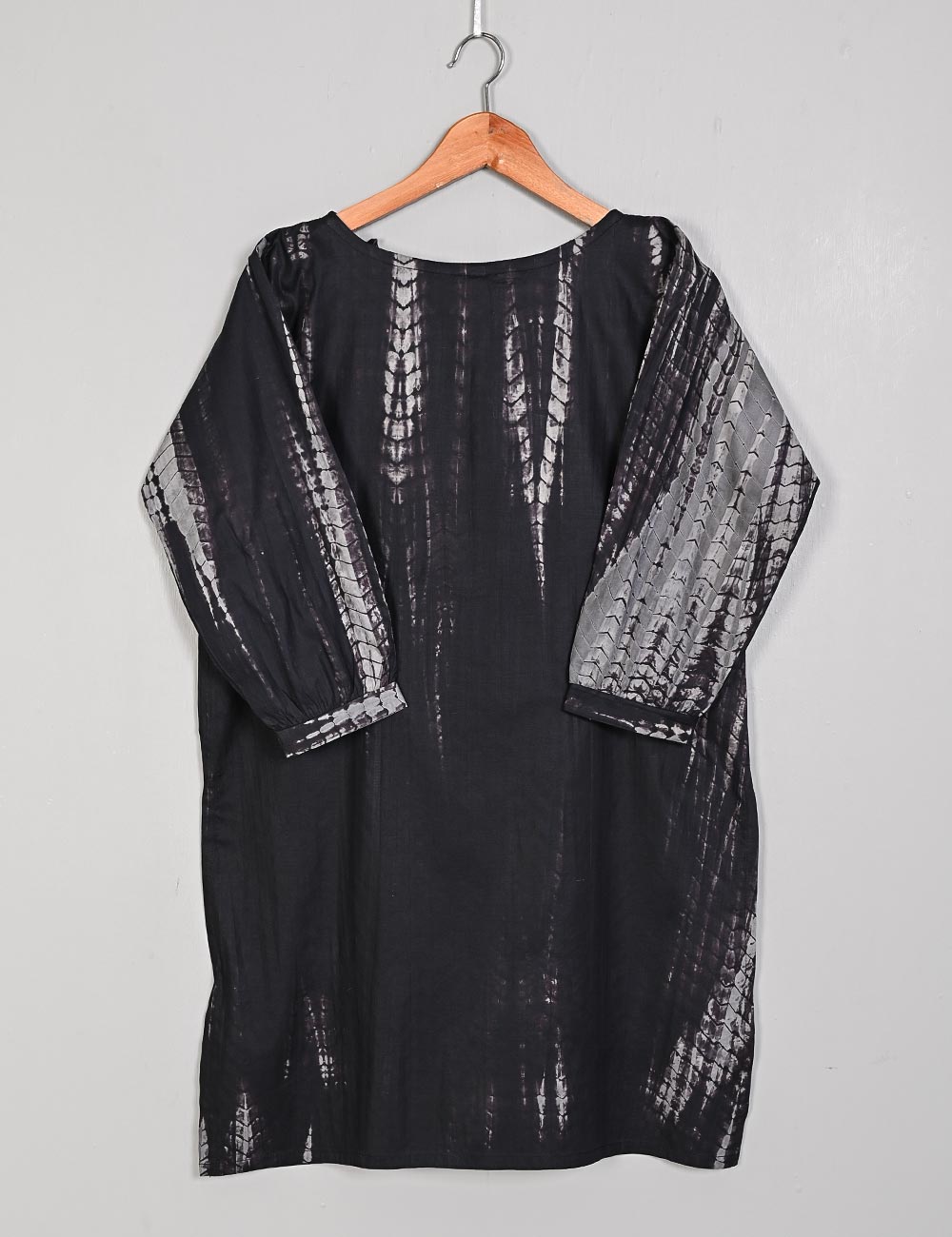 TS-210B-Black - Raw Slub Tie & Dye Stitched Kurti