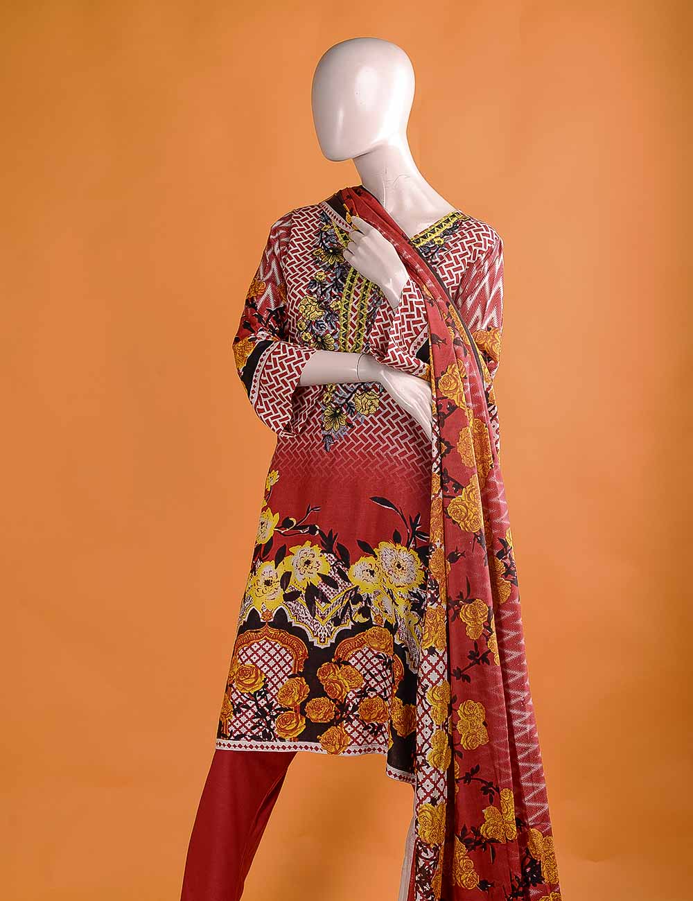FR-1A - Aesthetic Mix | Linen Embroidered & Printed Unstitched Dress
