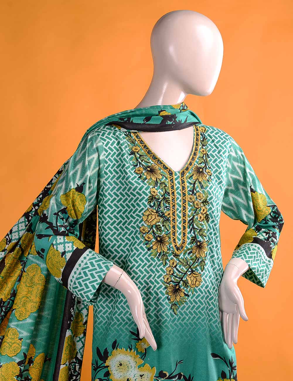 FR-1B - Aesthetic Mix | Linen Embroidered & Printed Unstitched Dress