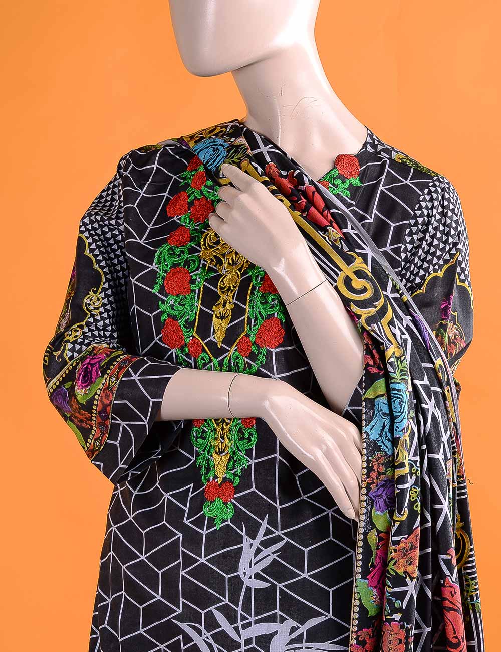 FR-2A - Abstracted Art | Linen Embroidered & Printed Unstitched Dress