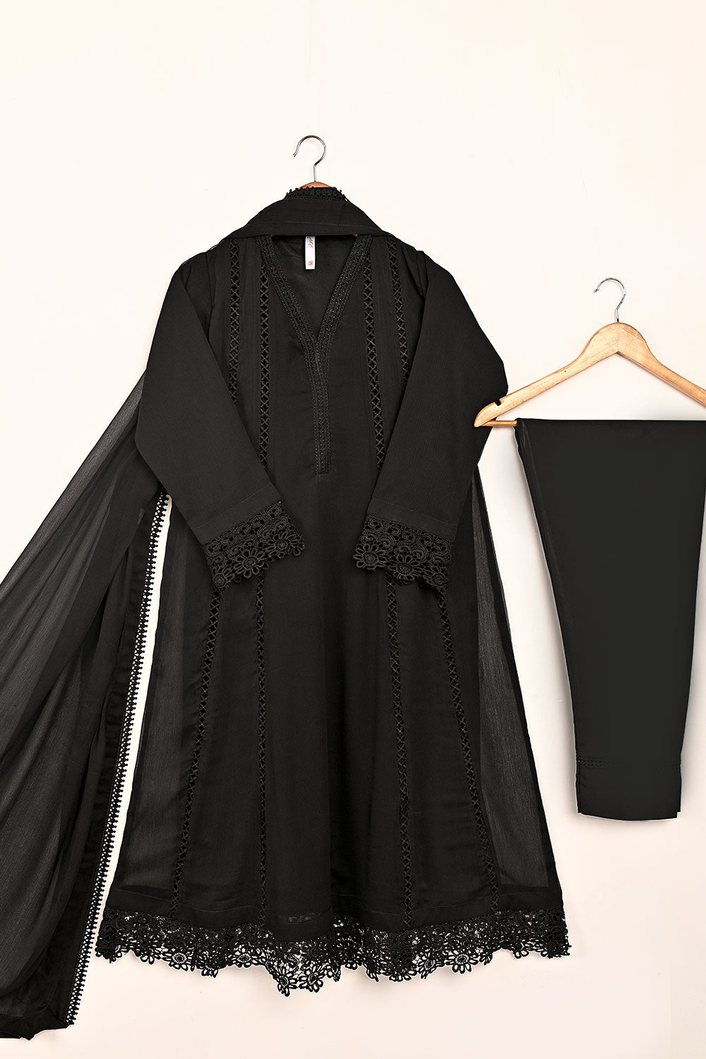 RTW-180-Black -  3Pc Ready To Wear Chiffon Frock