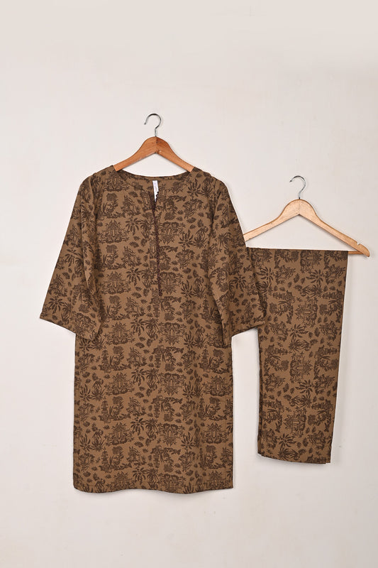 STP-201C-Brown - 2Pc Ready to Wear Malai Printed  Co-Ord Dress