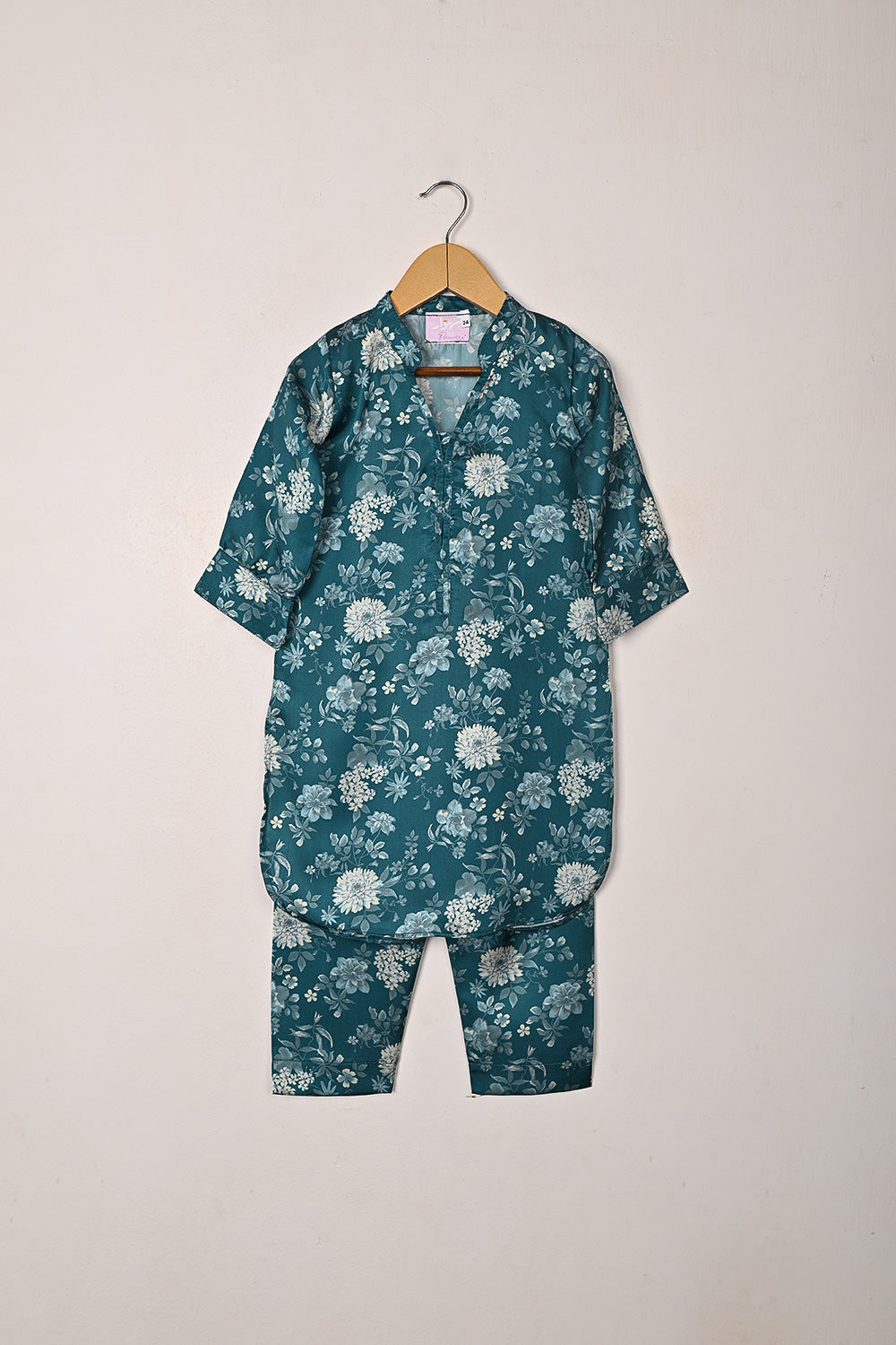 TKF-302-Turqoise - Kids 2Pc Digital Silk Co-Ord Set