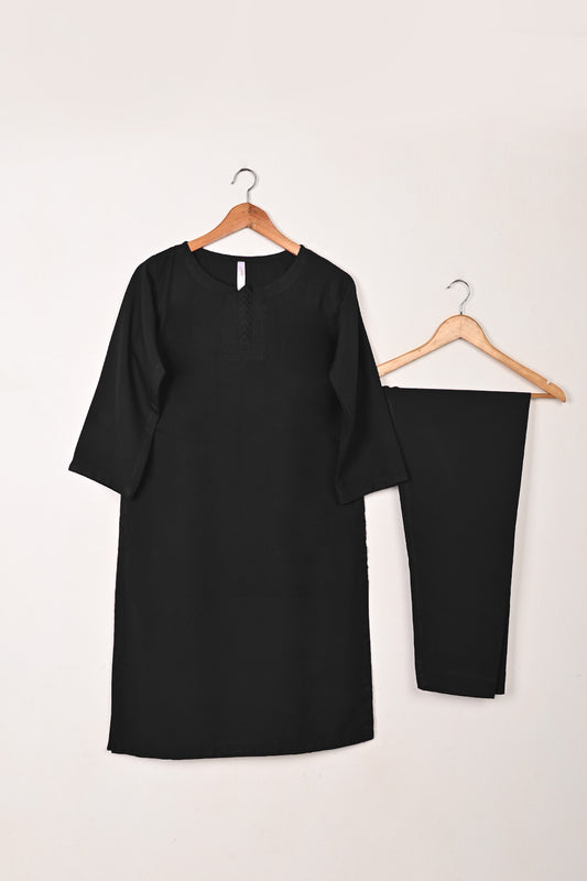 STP-218D-Black - 2Pc Ready to Wear Malai Solid Dress
