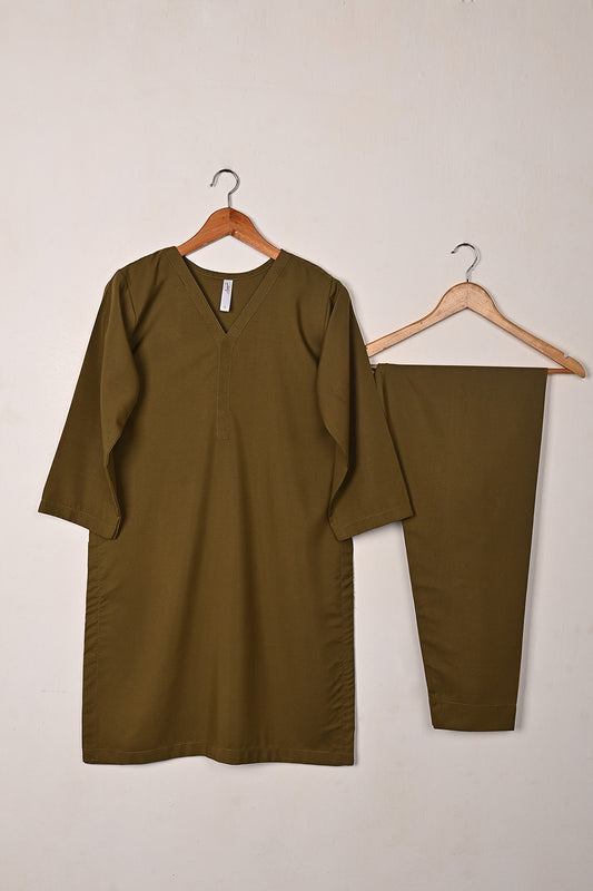 STP-233A-Mehndi - 2Pc Ready to Wear Malai Solid Dress