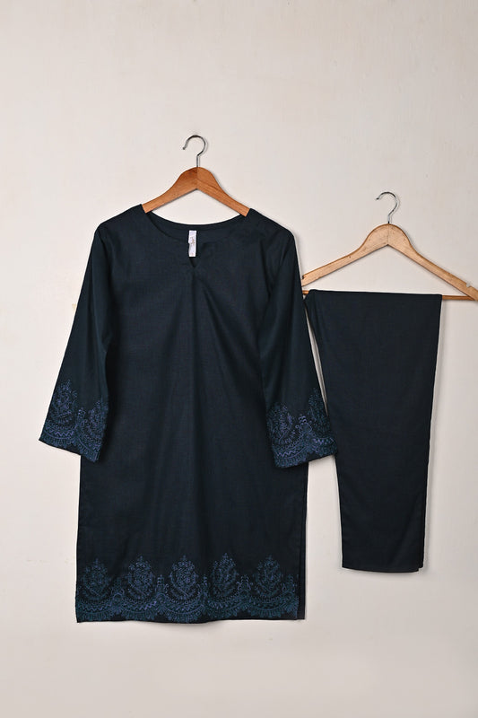 STP-231B-Navy Blue - 2PC READY TO WEAR  EMBROIDERED COTTON DRESS