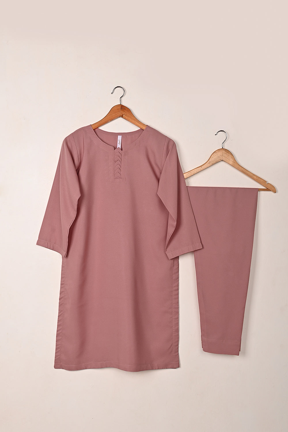 STP-218F-Tea Pink - 2Pc Ready to Wear Malai Solid Dress