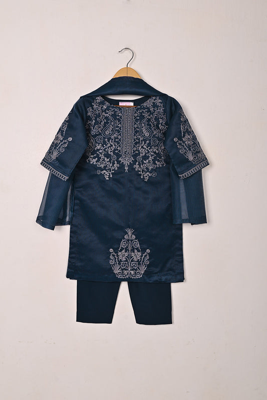 TKF-285-Navy Blue - Kids 3Pc Ready to Wear Javeria Net Embroidered Formal Dress