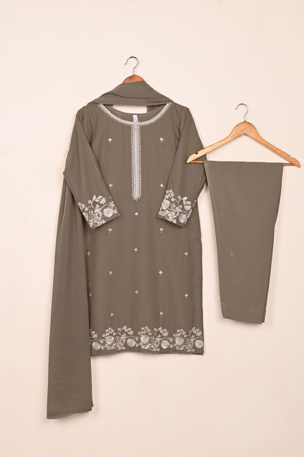 RTW-215-Grey -  3Pc Ready to Wear Embroidered Chiffon Dress