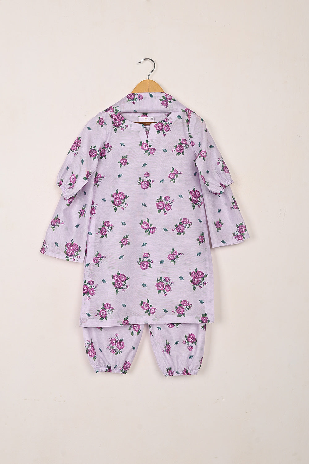 TKF-267-Lilac - Kids 3Pc Paper Cotton Printed Dress