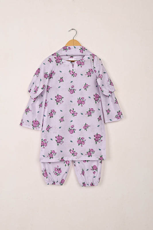 TKF-267-Lilac - Kids 3Pc Paper Cotton Printed Dress