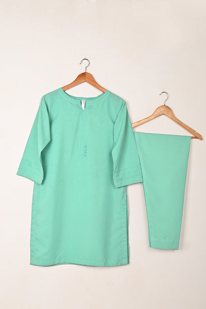 STP-225I-Sea Green - 2Pc Ready to Wear Malai Solid Dress