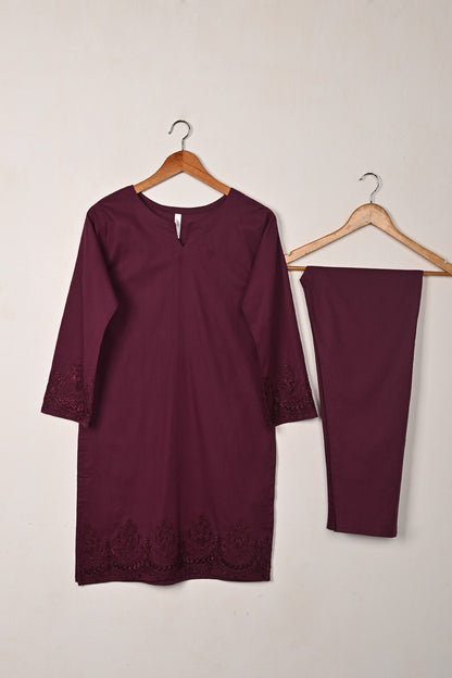 STP-231A-Maroon - 2PC READY TO WEAR  EMBROIDERED COTTON DRESS