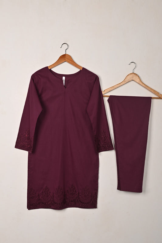 STP-231A-Maroon - 2PC READY TO WEAR  EMBROIDERED COTTON DRESS