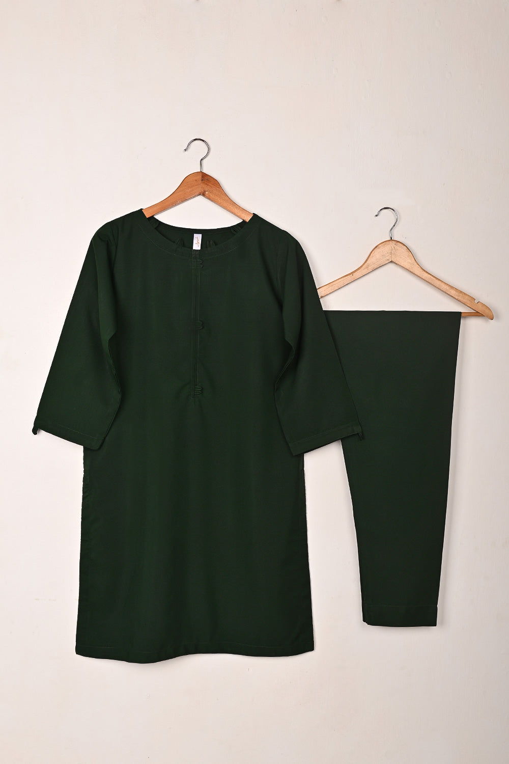 STP-234D-Bottle Green - 2Pc Ready to Wear Malai Solid Dress