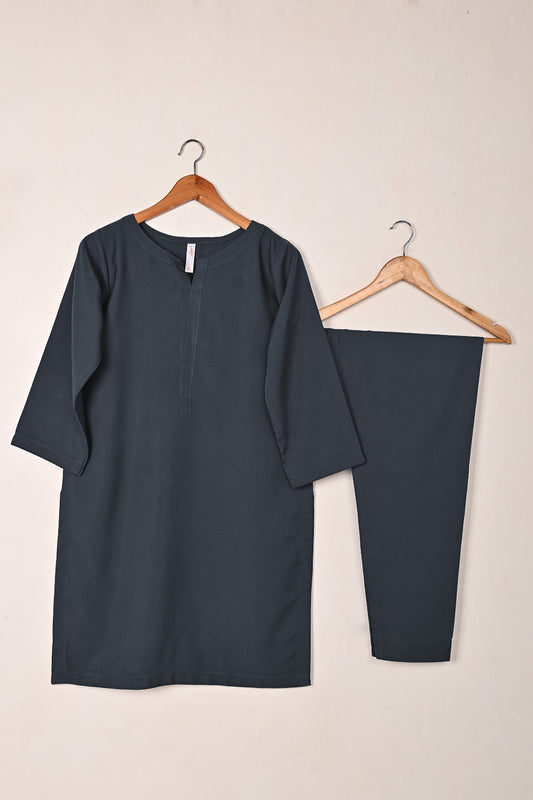 STP-229D-Blueish Grey - 2Pc Ready to Wear Malai Solid Dress