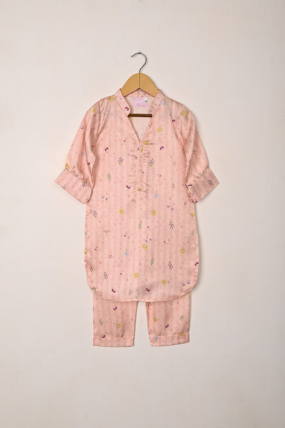 TKF-294-Peachy Pink - Kids 2Pc Digital Silk Co-Ord Set