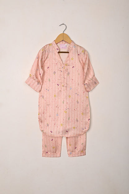 TKF-294-Peachy Pink - Kids 2Pc Digital Silk Co-Ord Set