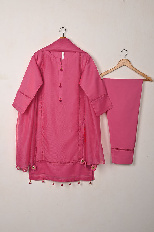 RTW-303-Pink -  3Pc Ready to Wear Javeria Net Dress