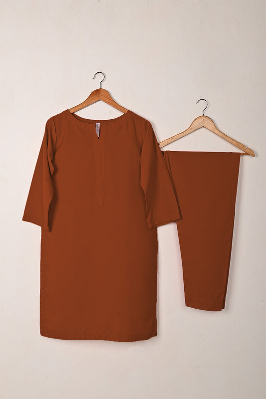 STP-229E-Rust - 2Pc Ready to Wear Malai Solid Dress