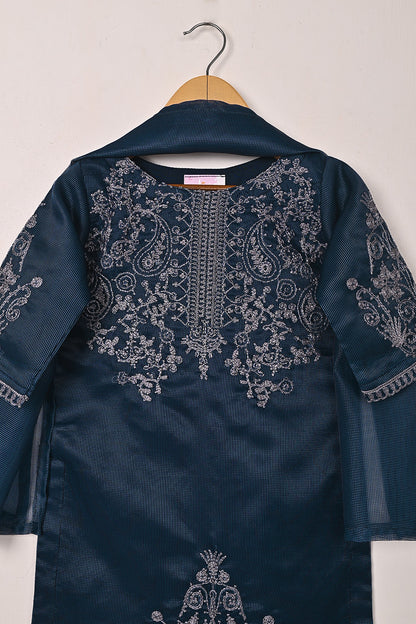 TKF-285-Navy Blue - Kids 3Pc Ready to Wear Javeria Net Embroidered Formal Dress