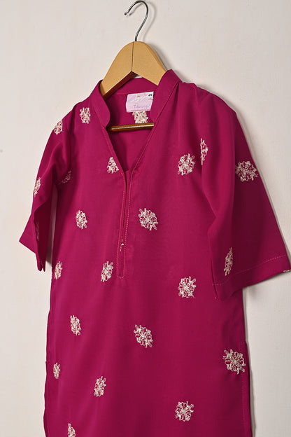 TKF-287-Fuchsia - Kids 2Pc Ready to Wear Malai Embroidered Dress