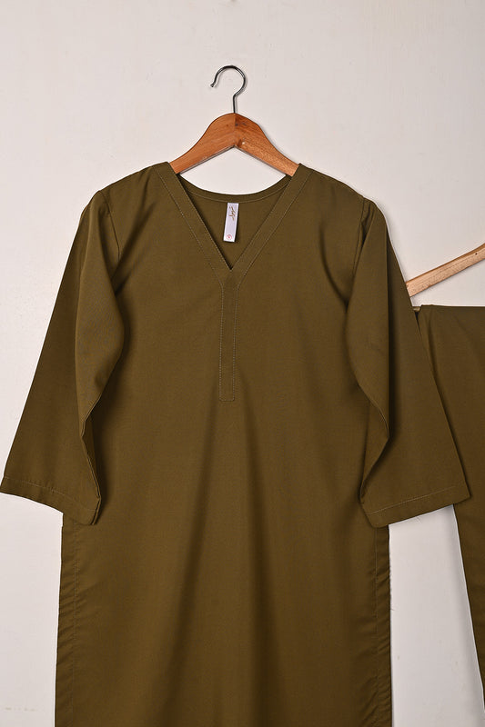 STP-233A-Mehndi - 2Pc Ready to Wear Malai Solid Dress