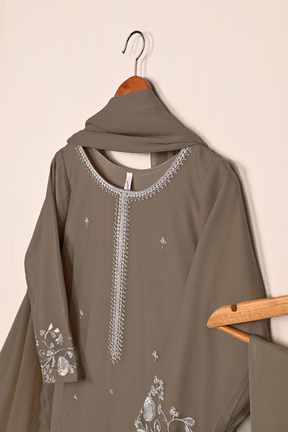 RTW-215-Grey -  3Pc Ready to Wear Embroidered Chiffon Dress