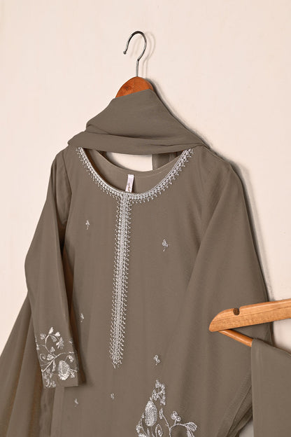 RTW-215-Grey -  3Pc Ready to Wear Embroidered Chiffon Dress