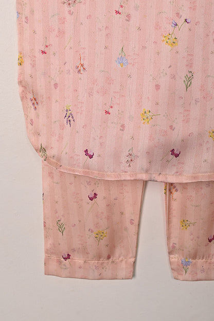 TKF-294-Peachy Pink - Kids 2Pc Digital Silk Co-Ord Set